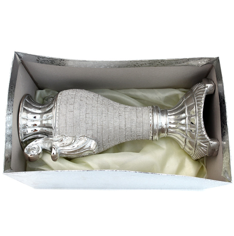 Ambrose Chrome Plated Crystal Embellished Ceramic Vase
