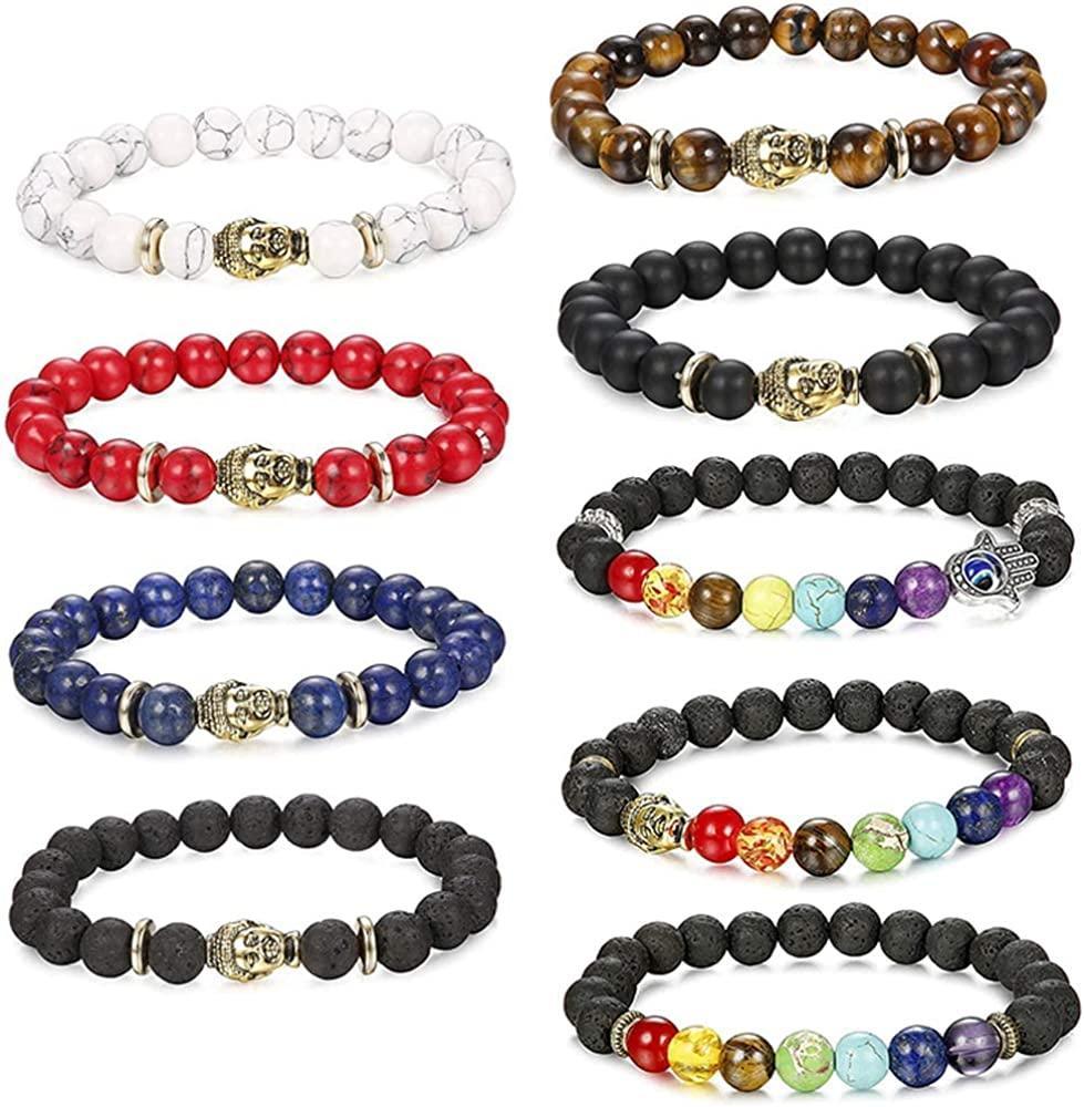 9Pcs Beaded Bracelets Lava Rock Stone