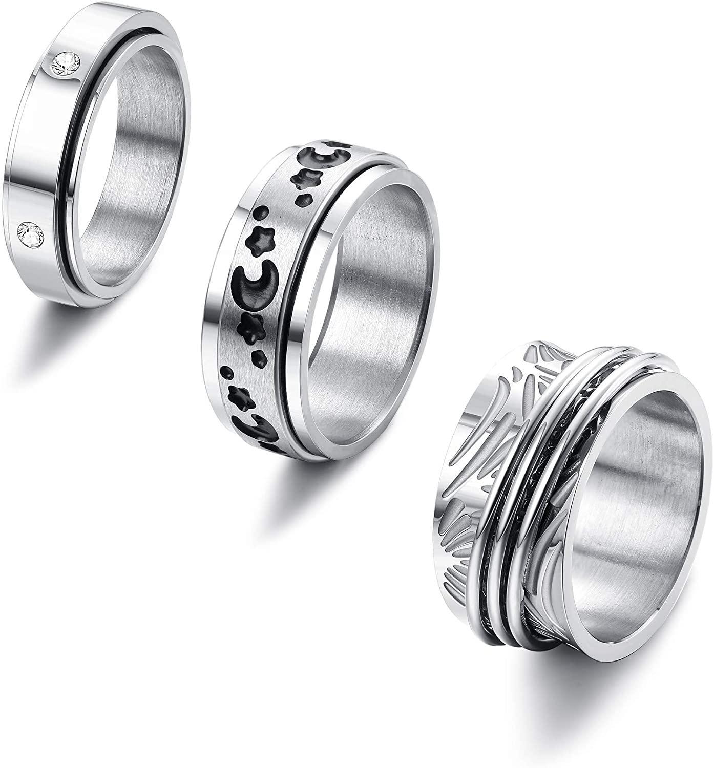 3Pcs Meditation Spinner Ring Size 7