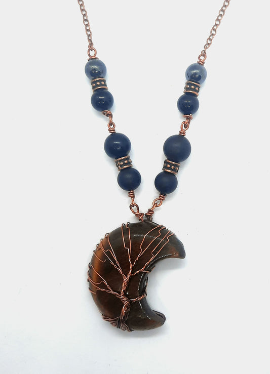 EMF 5G Shielding Necklace Crescent Moon Tigers Eye