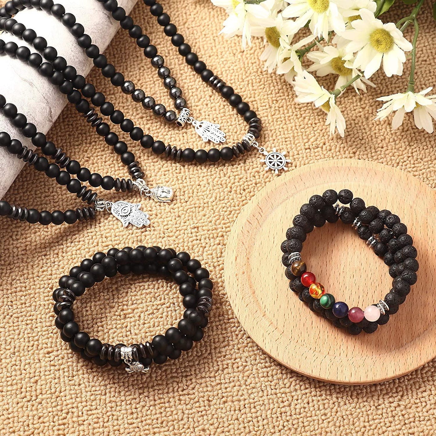 6Pcs 8mm Multilayer Beads Wrap Bracelets
