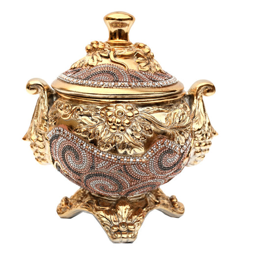 Ambrose Chrome Plated Crystal Embellished Lidded Ceramic Bowl (9 In. x 7 In. x 9.5 In.)