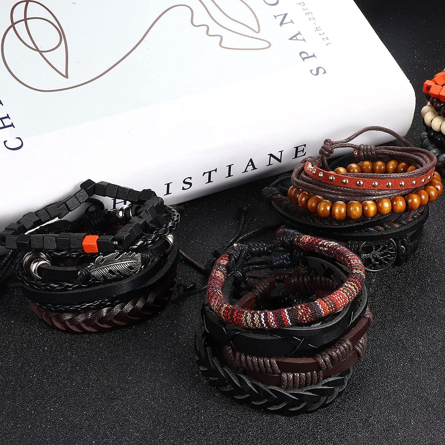 21Pcs Braided Leather Bracelets Prayer Beads for Meditation