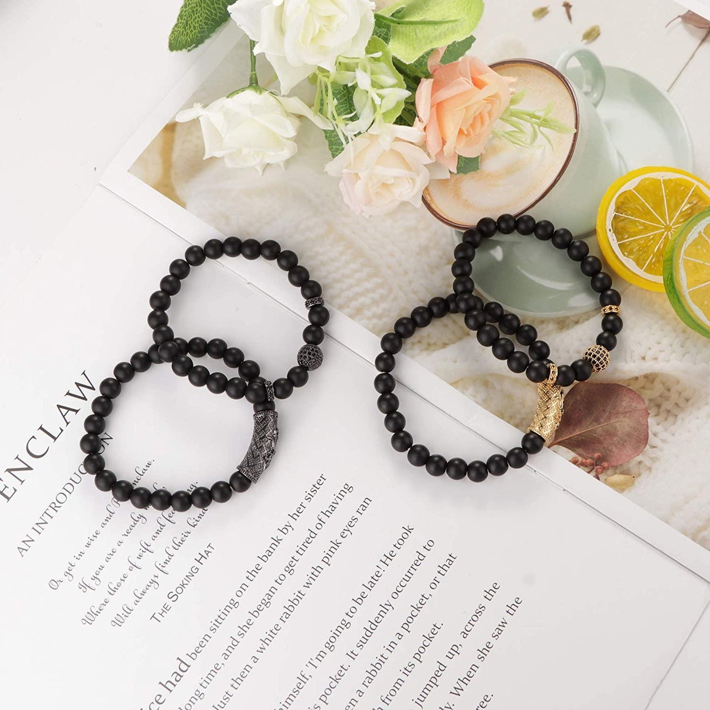 4PCS 8MM Bead Charm Bracelet Set 7.5"