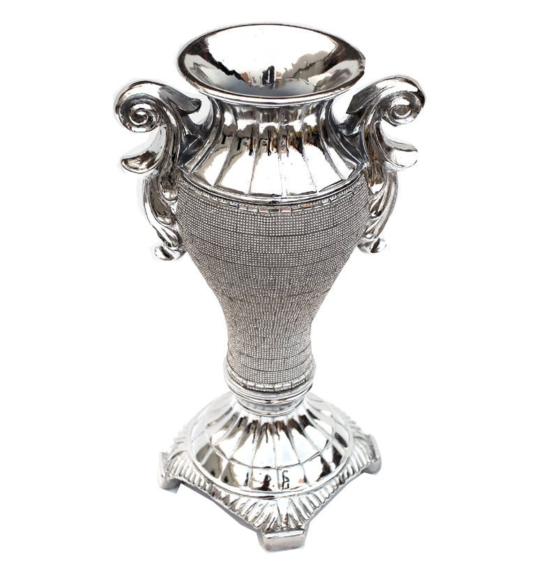 Ambrose Chrome Plated Crystal Embellished Ceramic Vase