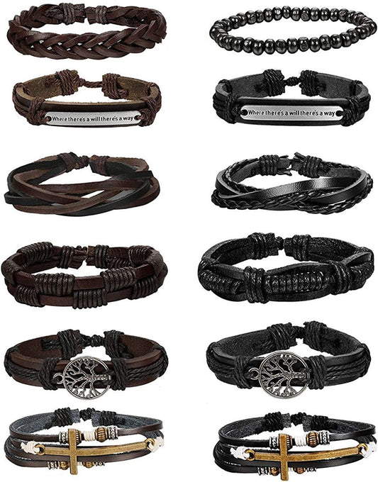 12PCS Hand Made Leather Bracelet Tree of Life