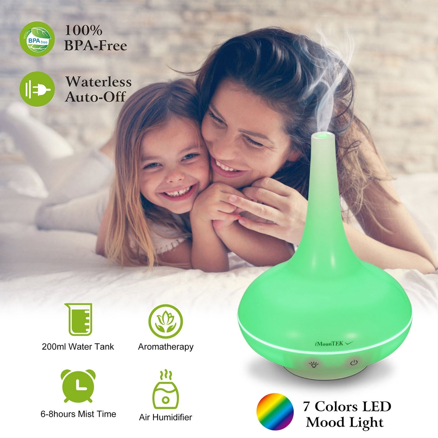 200ml Cool Mist Humidifier Essential Oil Diffuser w/7 Color LED Lights