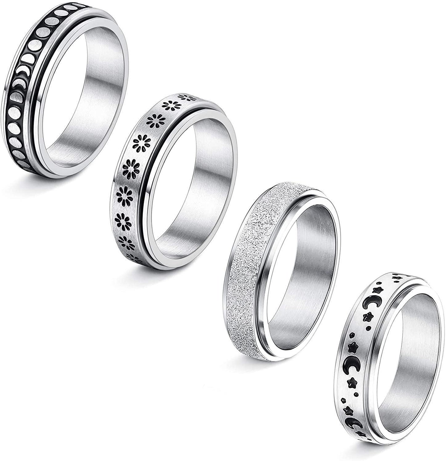4Pcs Stainless Steel Fidget Band Ring