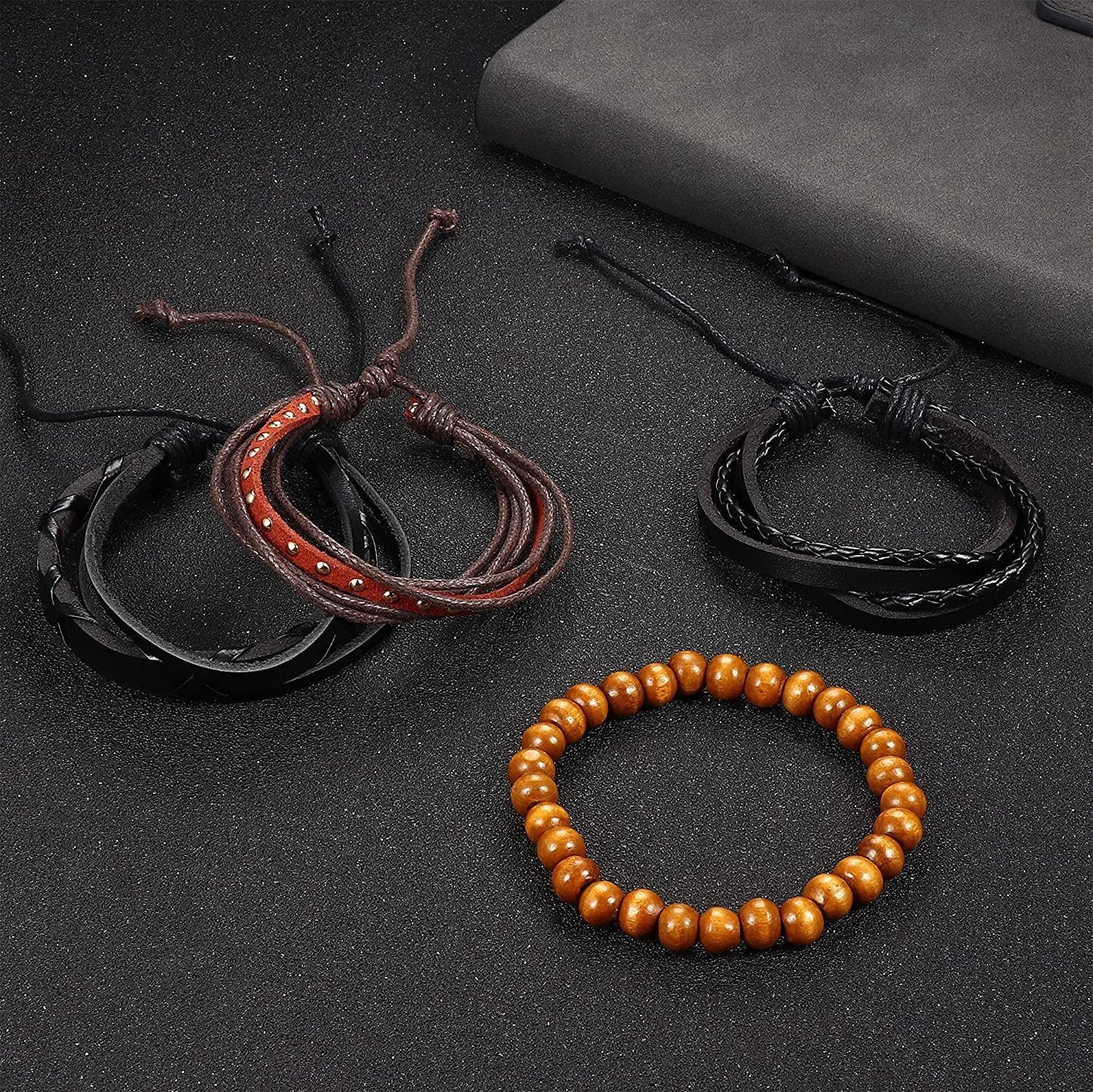 21Pcs Braided Leather Bracelets Prayer Beads for Meditation