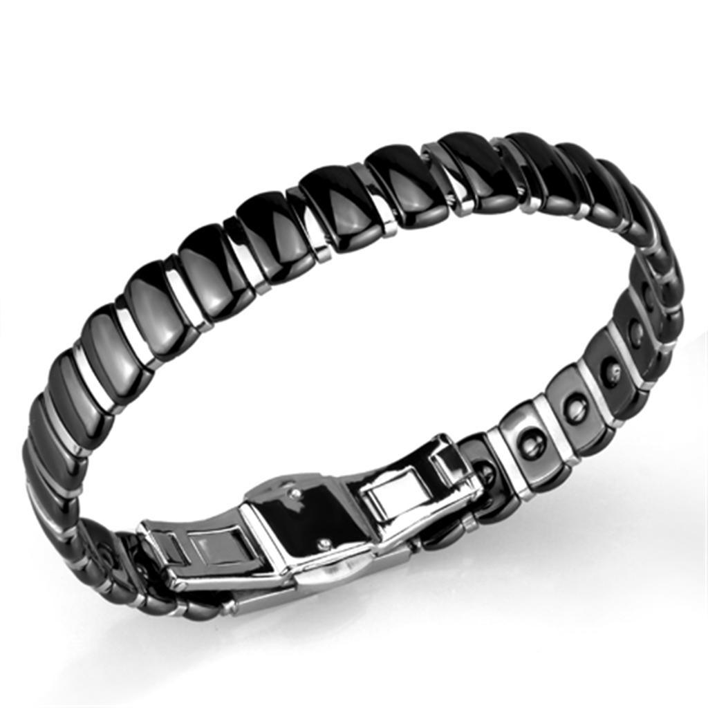 High polished (no plating) Stainless Steel Bracelet with Ceramic in Jet