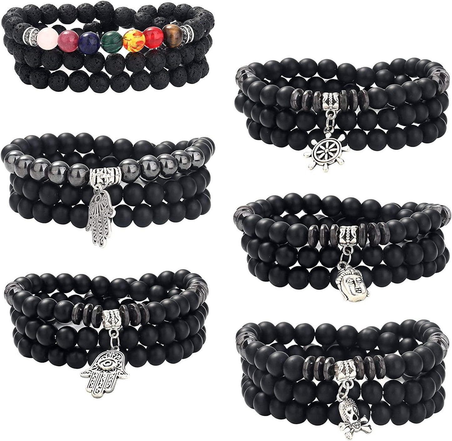6Pcs 8mm Multilayer Beads Wrap Bracelets