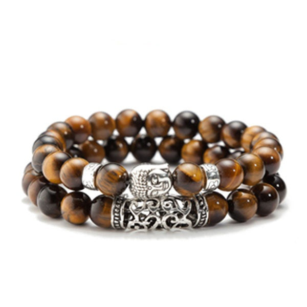 2 pcs Tiger Eye Lava Stone Beaded Bracelets