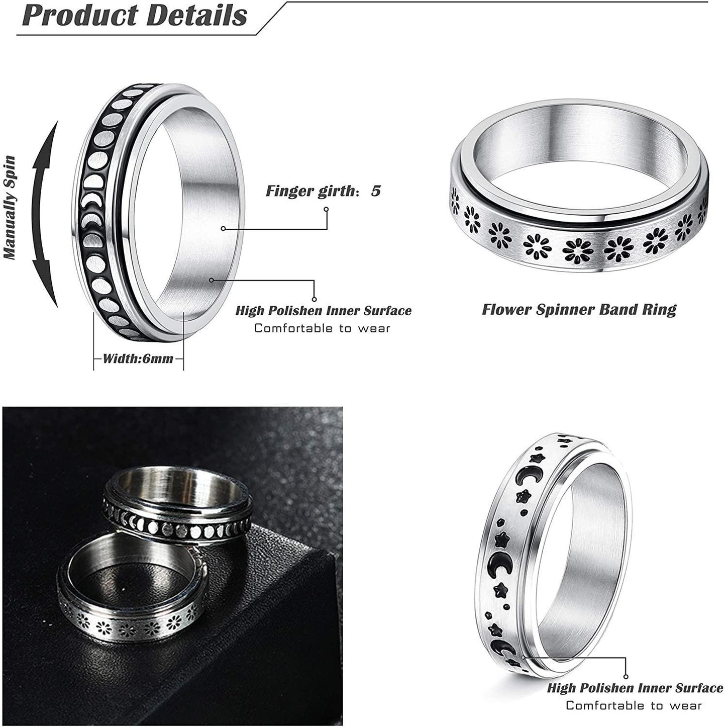 4Pcs Stainless Steel Fidget Band Ring
