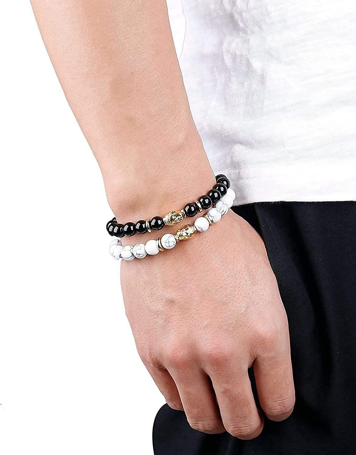 9Pcs Beaded Bracelets Lava Rock Stone
