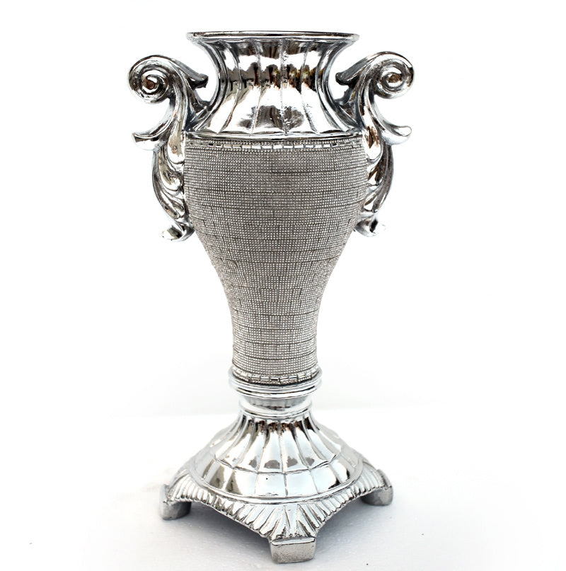 Ambrose Chrome Plated Crystal Embellished Ceramic Vase
