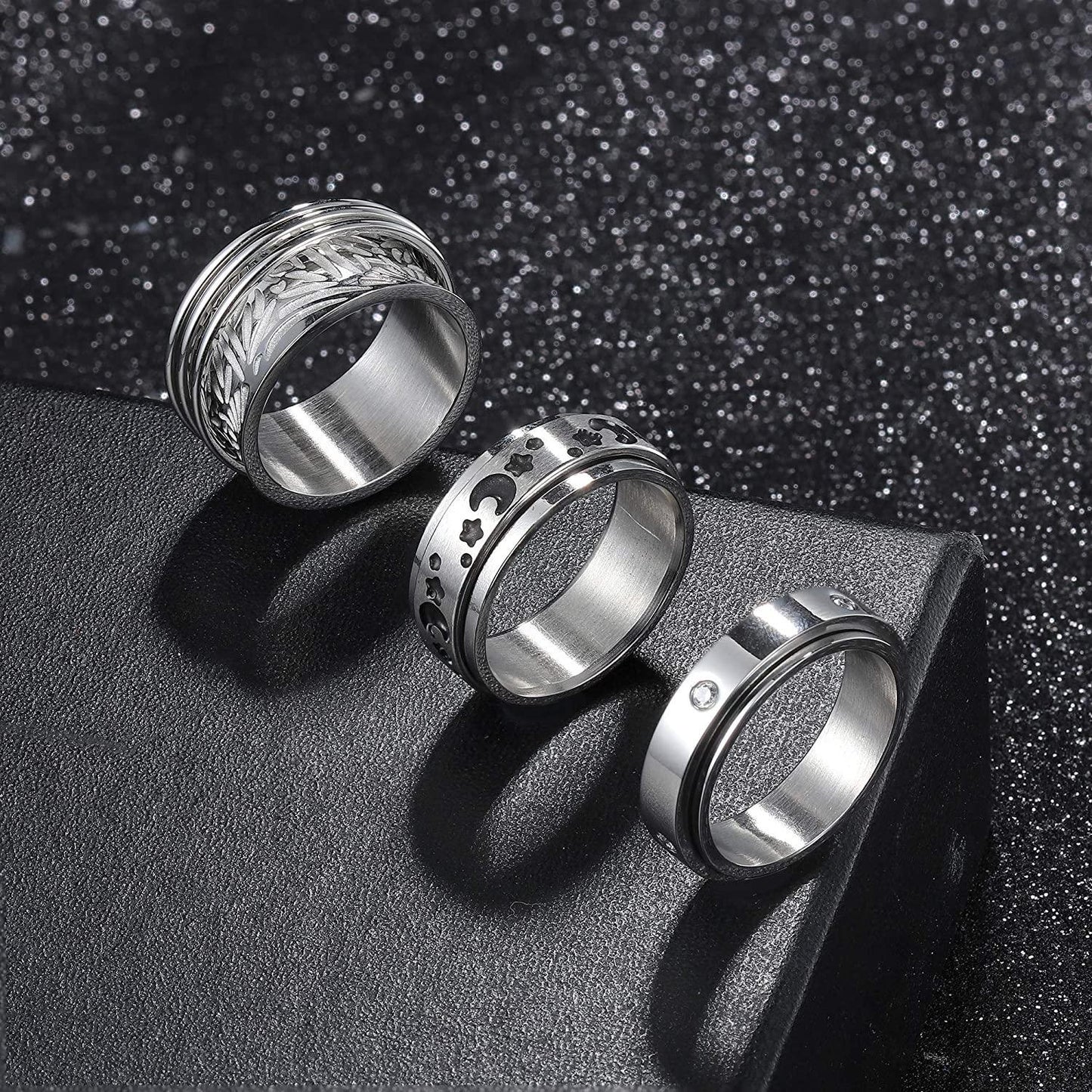 3Pcs Meditation Spinner Ring Size 7