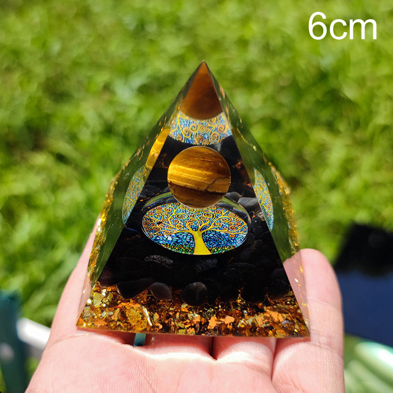Natural Tiger Eye Orgonite Pyramid Healing Crystal
