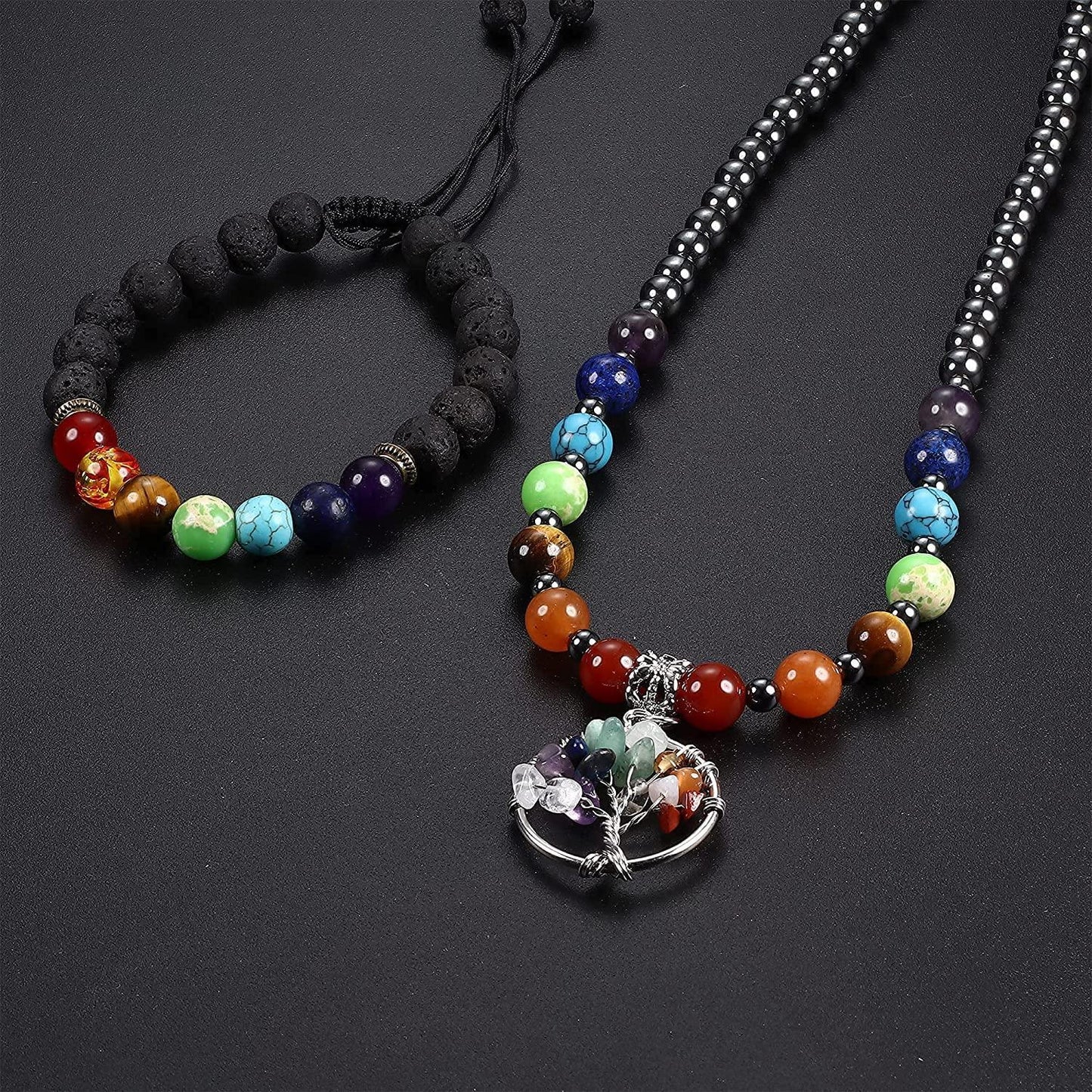 7 Chakra Necklace Bracelet Set