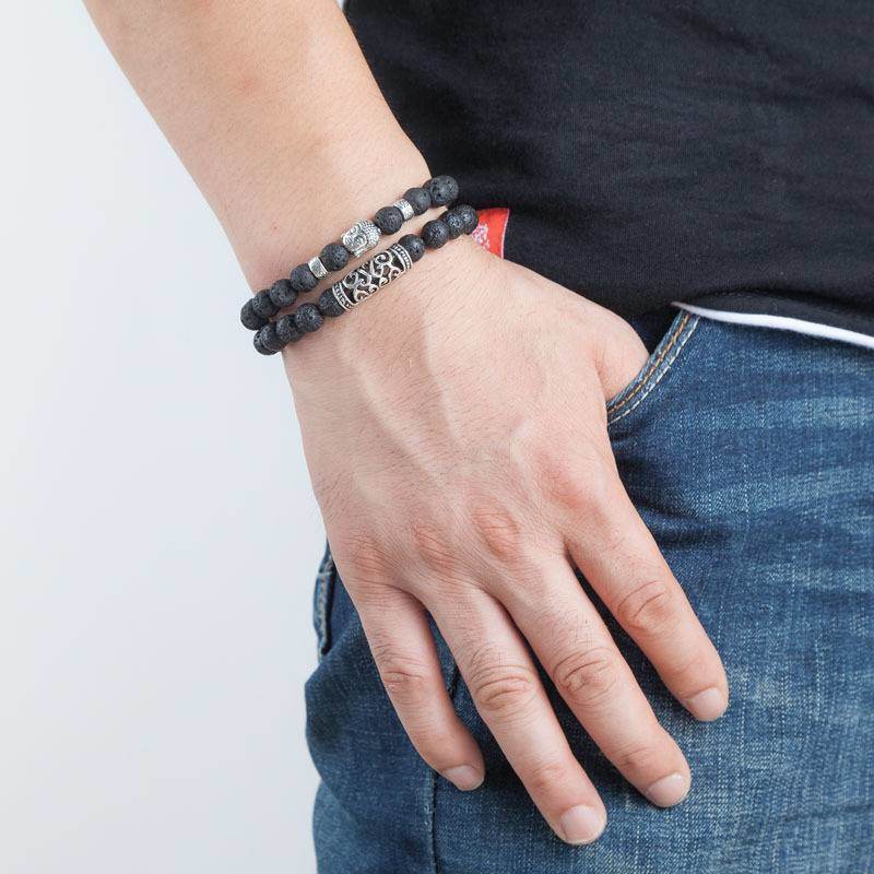 2 pcs Tiger Eye Lava Stone Beaded Bracelets