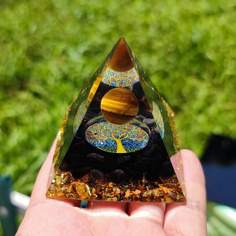 Natural Tiger Eye Orgonite Pyramid Healing Crystal