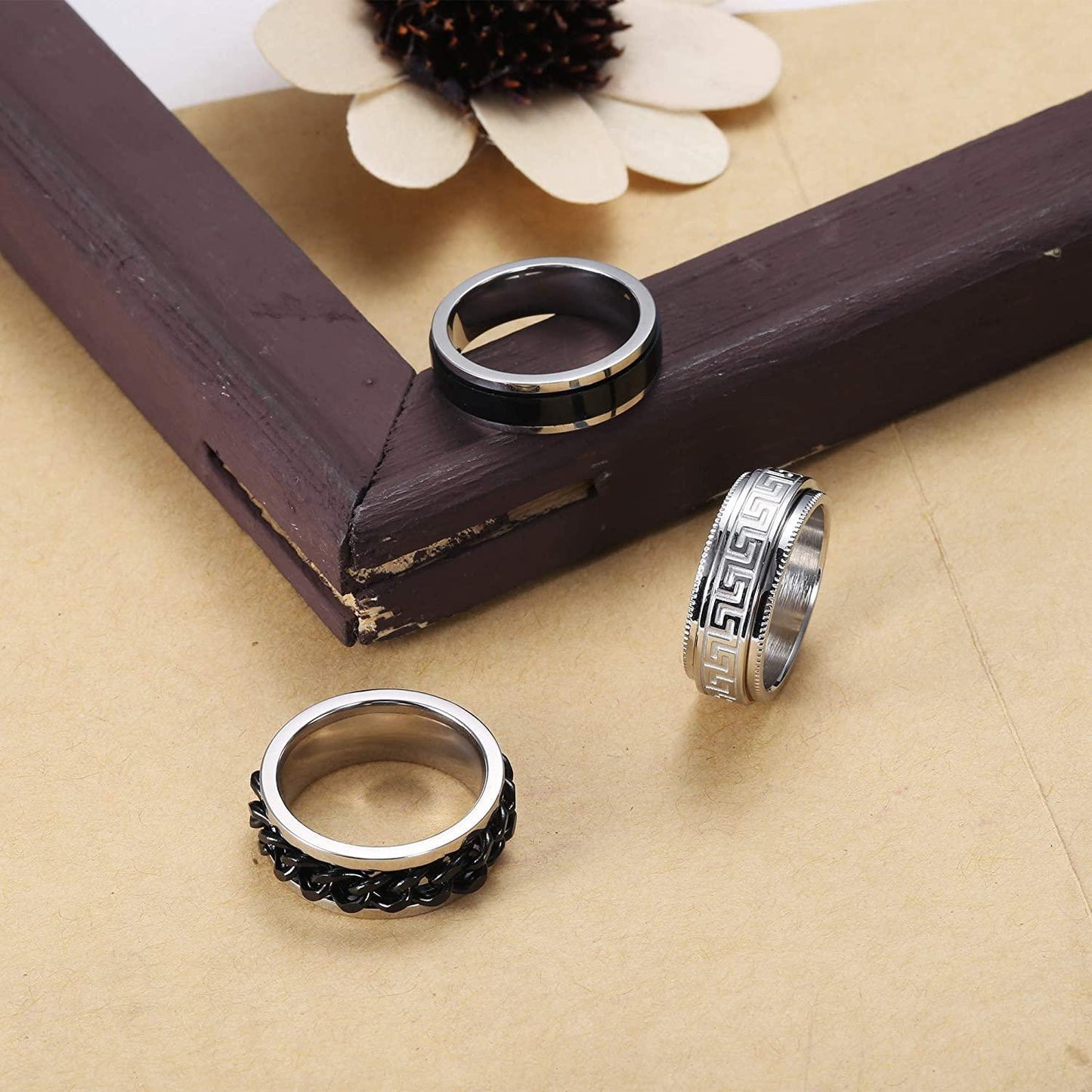 3PCS Stainless Steel Band Fidget Rings Size 9
