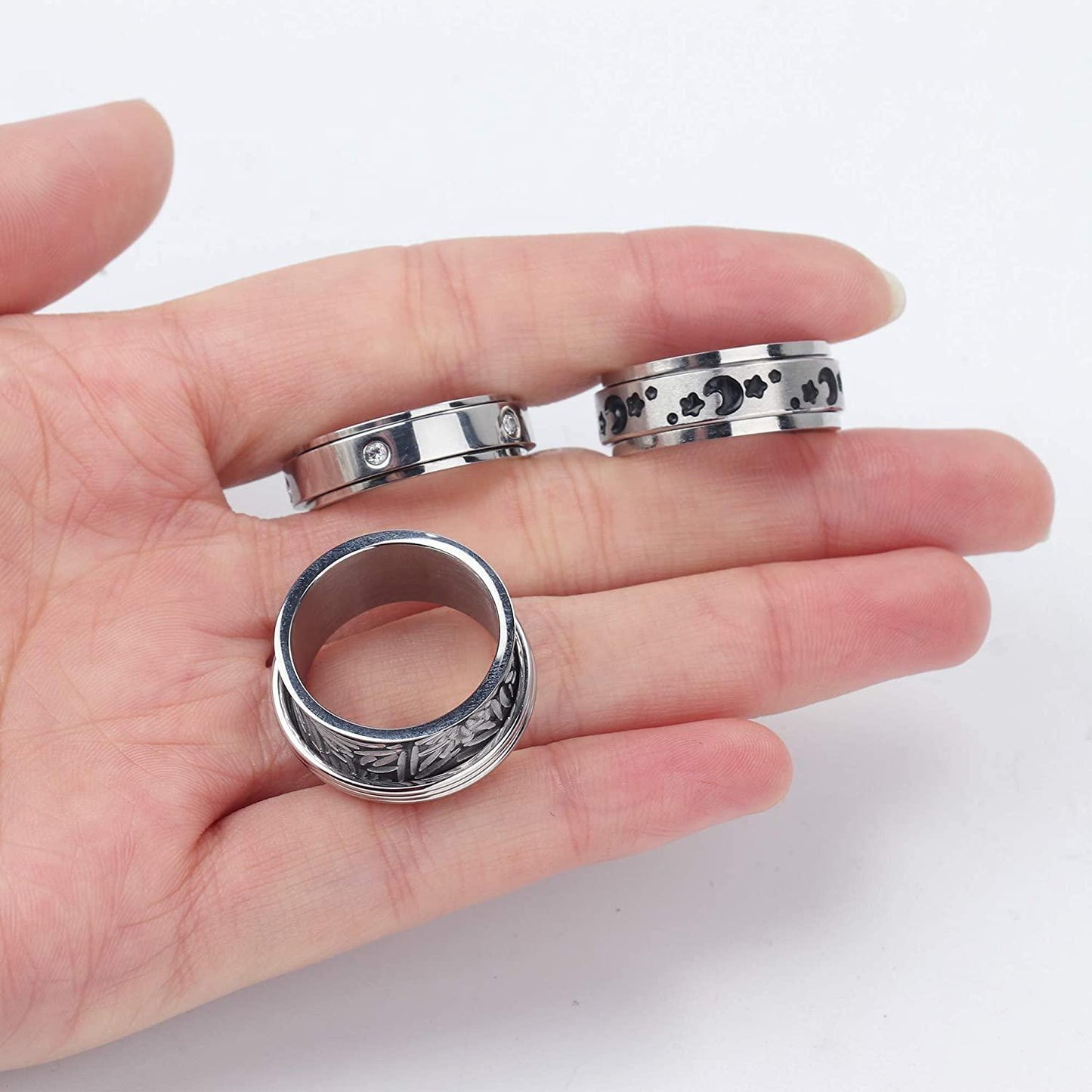 3Pcs Meditation Spinner Ring Size 7