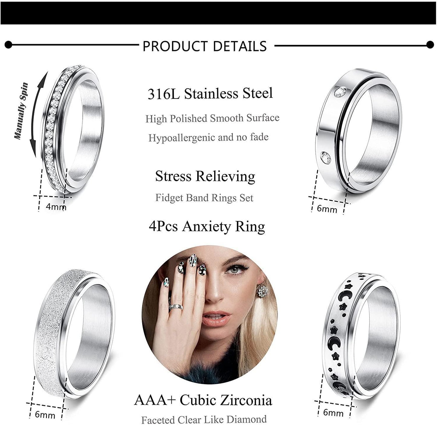 4Pcs Fidget Band Ring Spinner Rings