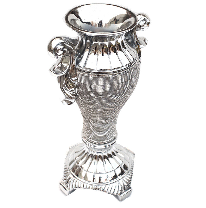 Ambrose Chrome Plated Crystal Embellished Ceramic Vase