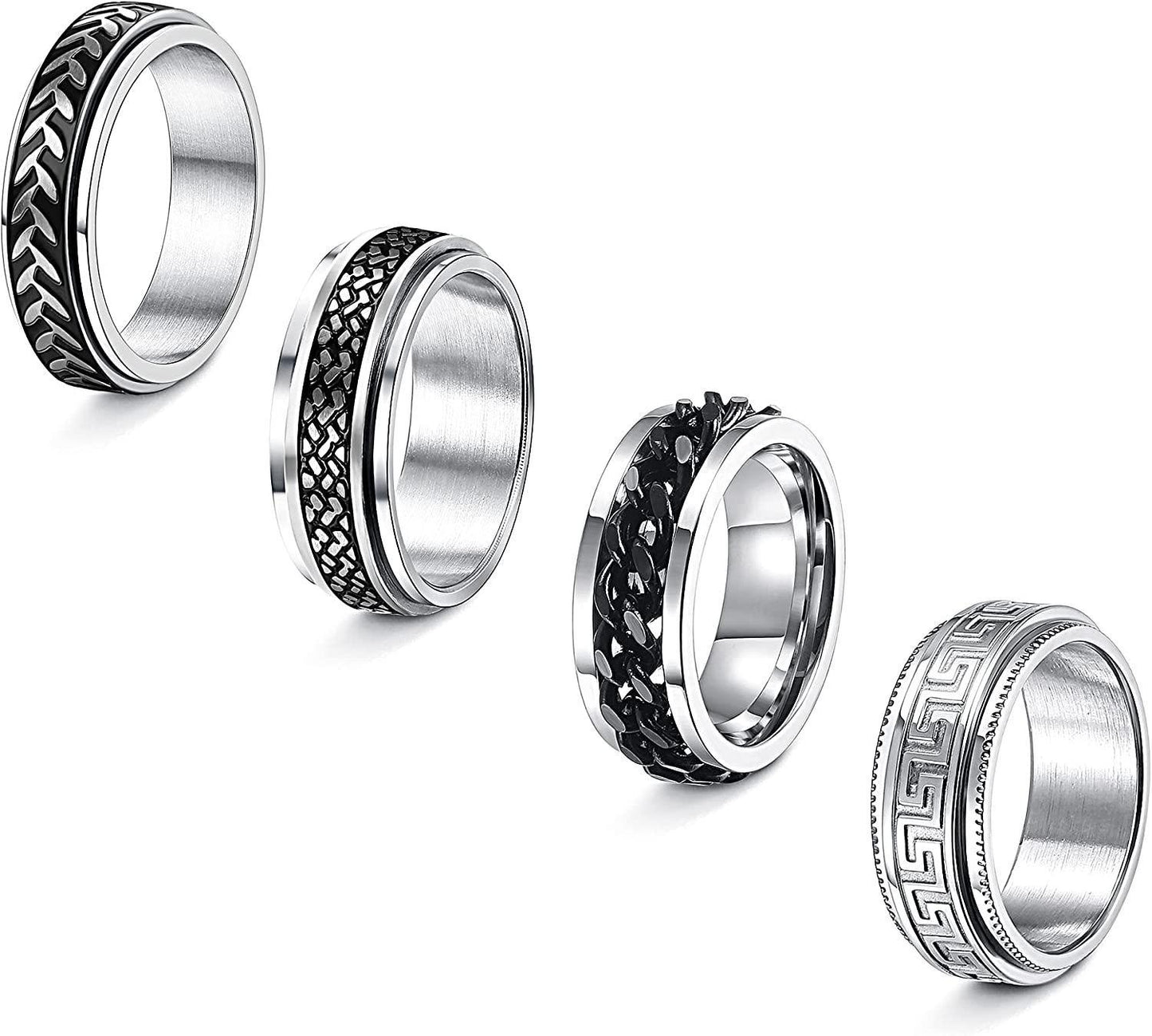 4PCS Stainless Spinner Rings Size 11