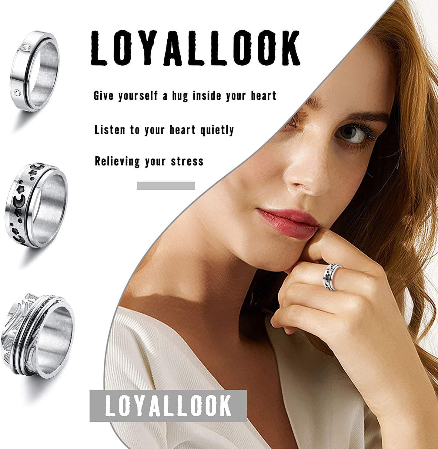 3Pcs Meditation Spinner Ring Size 7