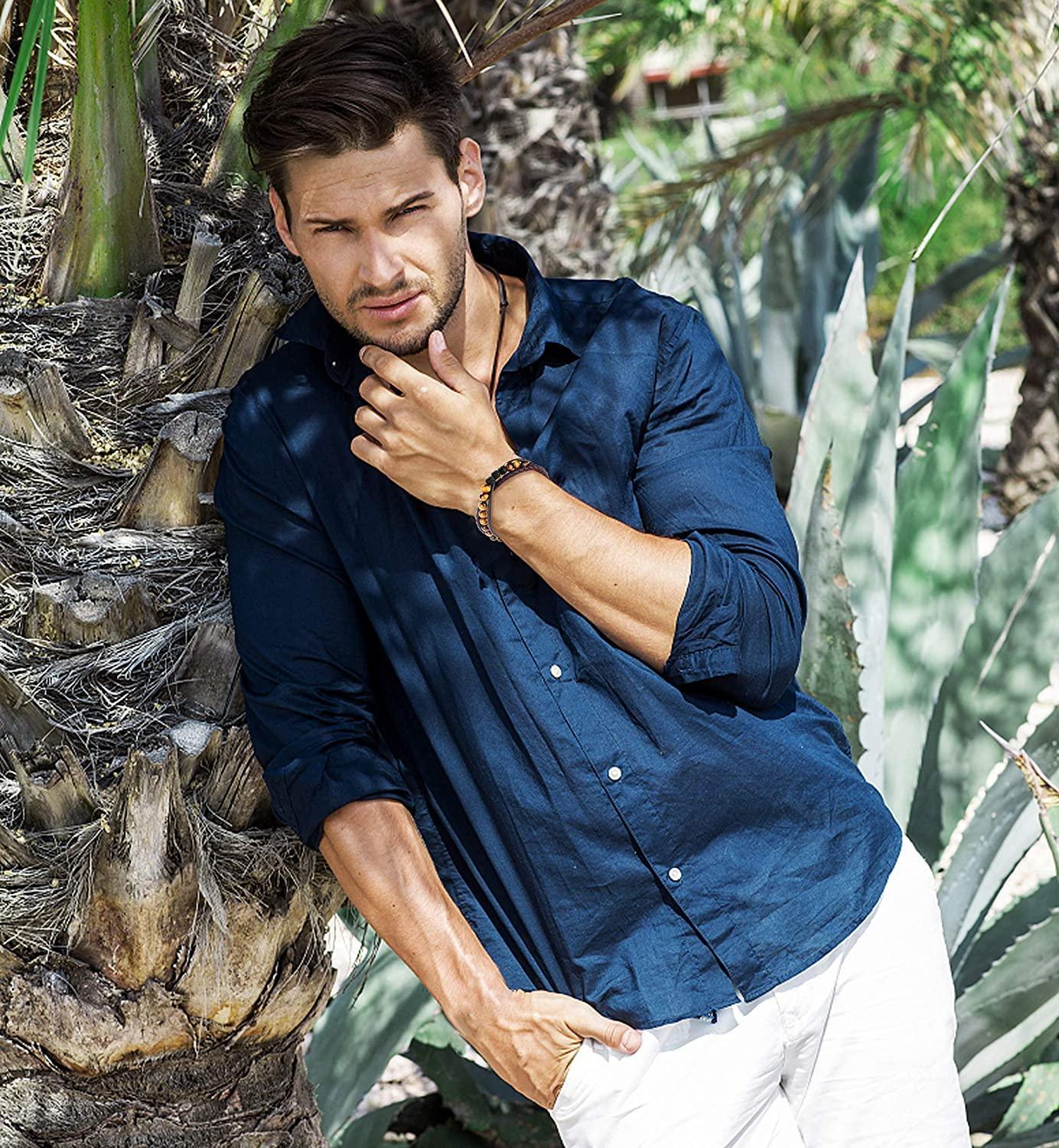 Leather Braided 8MM Lava and Onyx Bead Bracelet