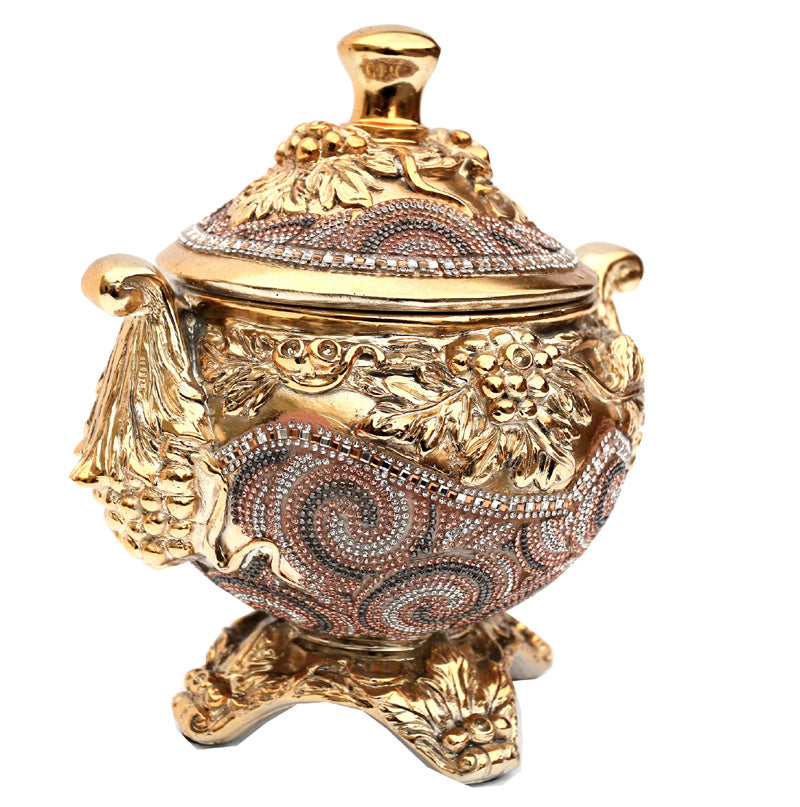 Ambrose Chrome Plated Crystal Embellished Lidded Ceramic Bowl (9 In. x 7 In. x 9.5 In.)