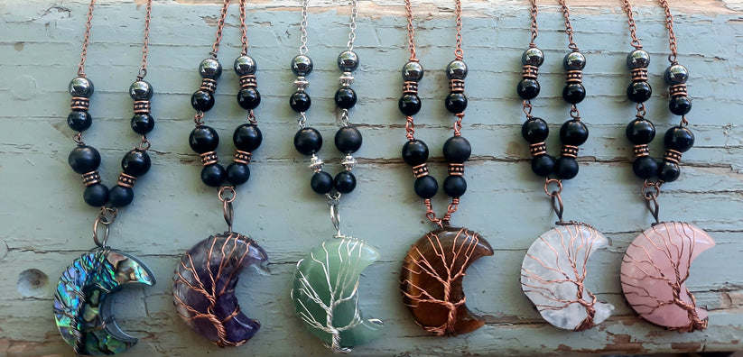 EMF 5G Shielding Necklace Crescent Moon Tigers Eye