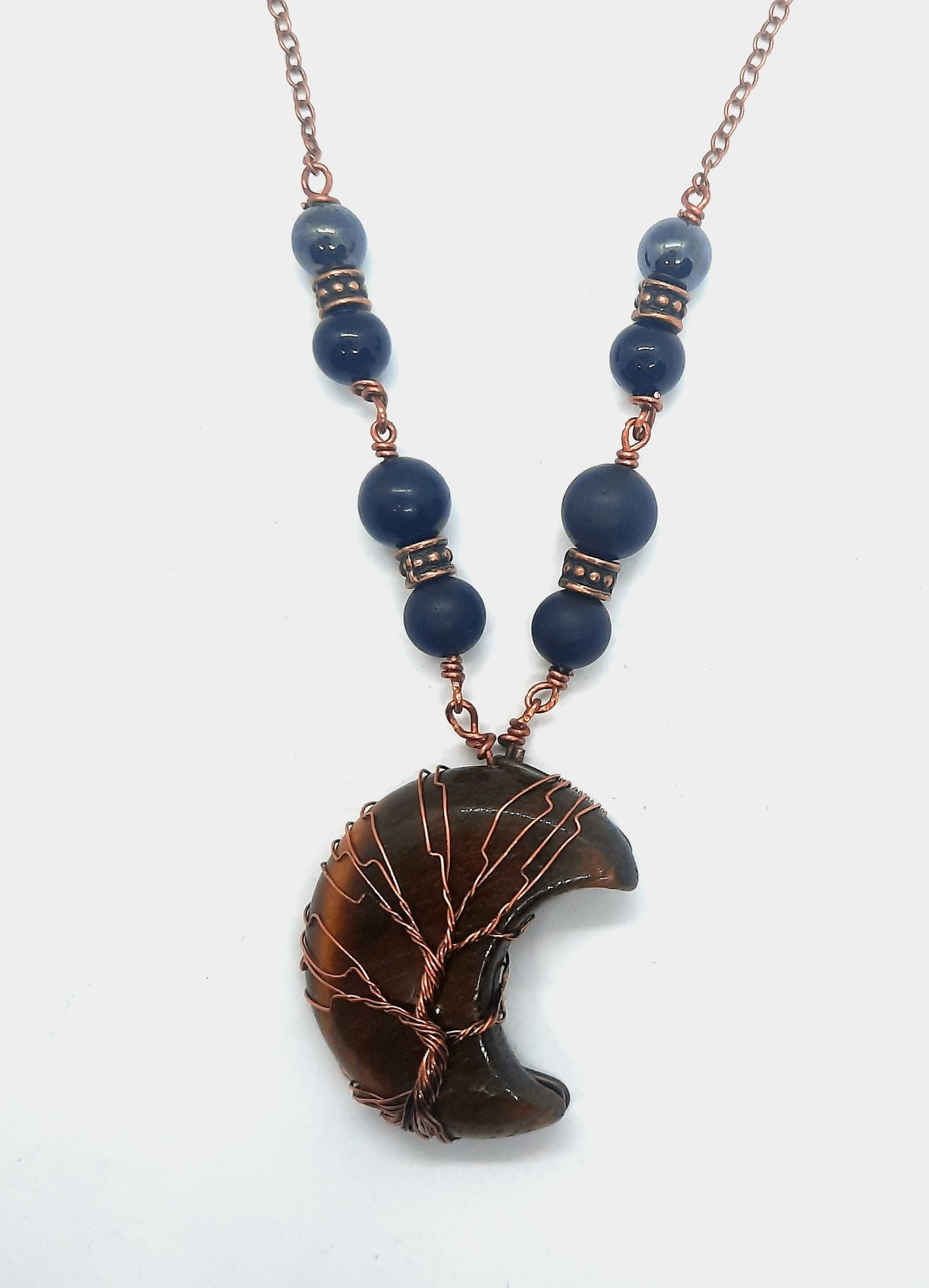 EMF 5G Shielding Necklace Crescent Moon Tigers Eye