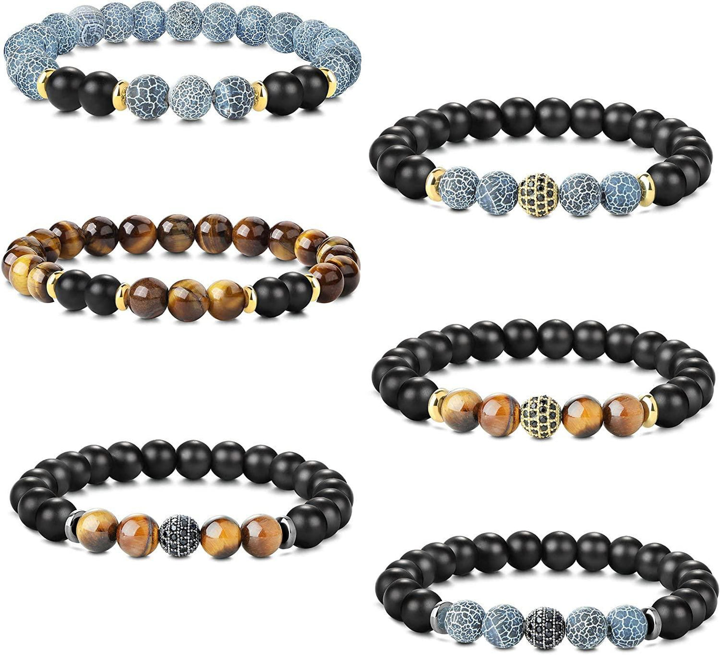 8MM Bead Bracelets Set of 6