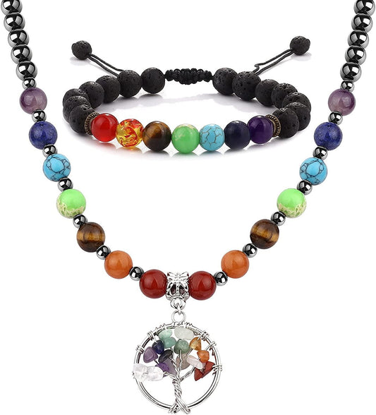 7 Chakra Necklace Bracelet Set