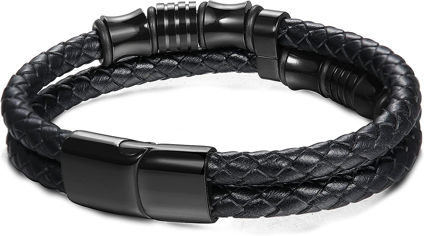 Braided Leather Bracelet Bangle Wrap Magnetic Clasp 7.5 Inch