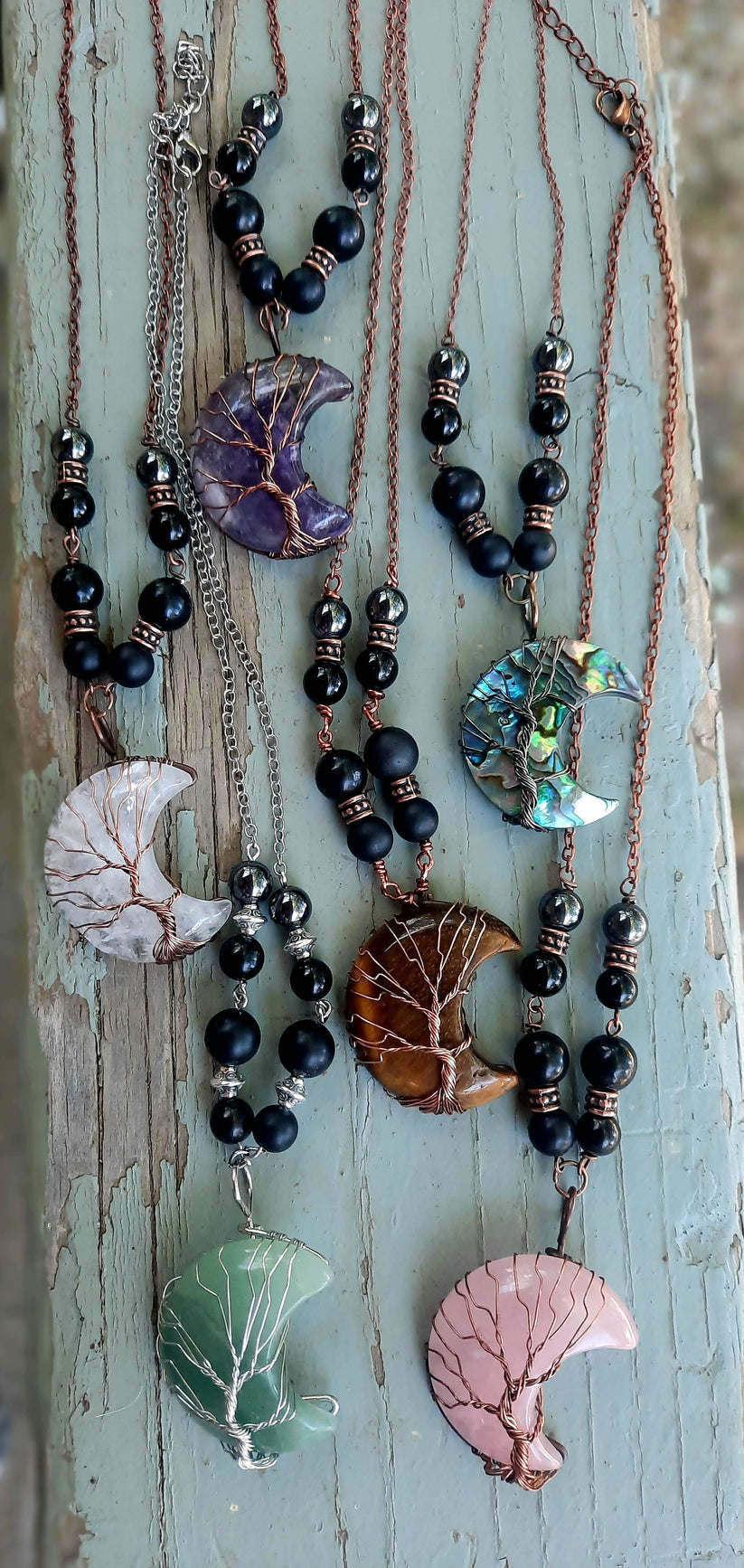 EMF 5G Shielding Necklace Crescent Moon Tigers Eye