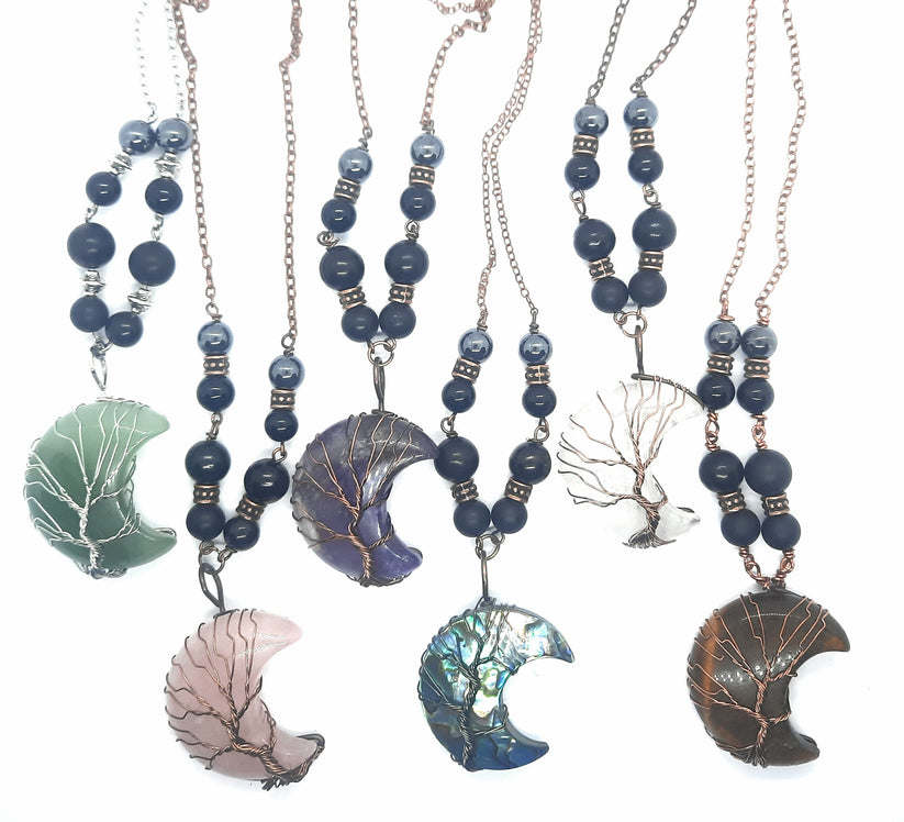 EMF 5G Shielding Necklace Crescent Moon Tigers Eye