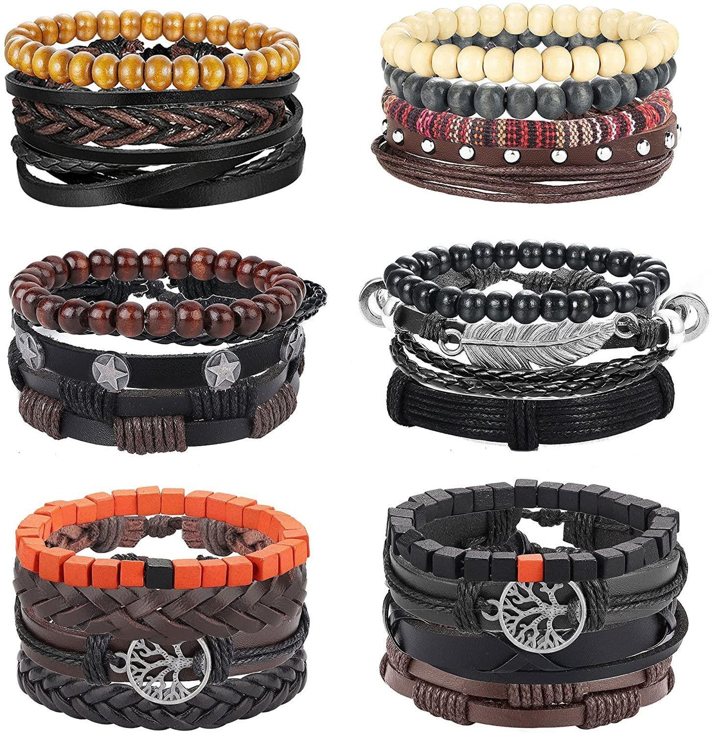21Pcs Braided Leather Bracelets Prayer Beads for Meditation