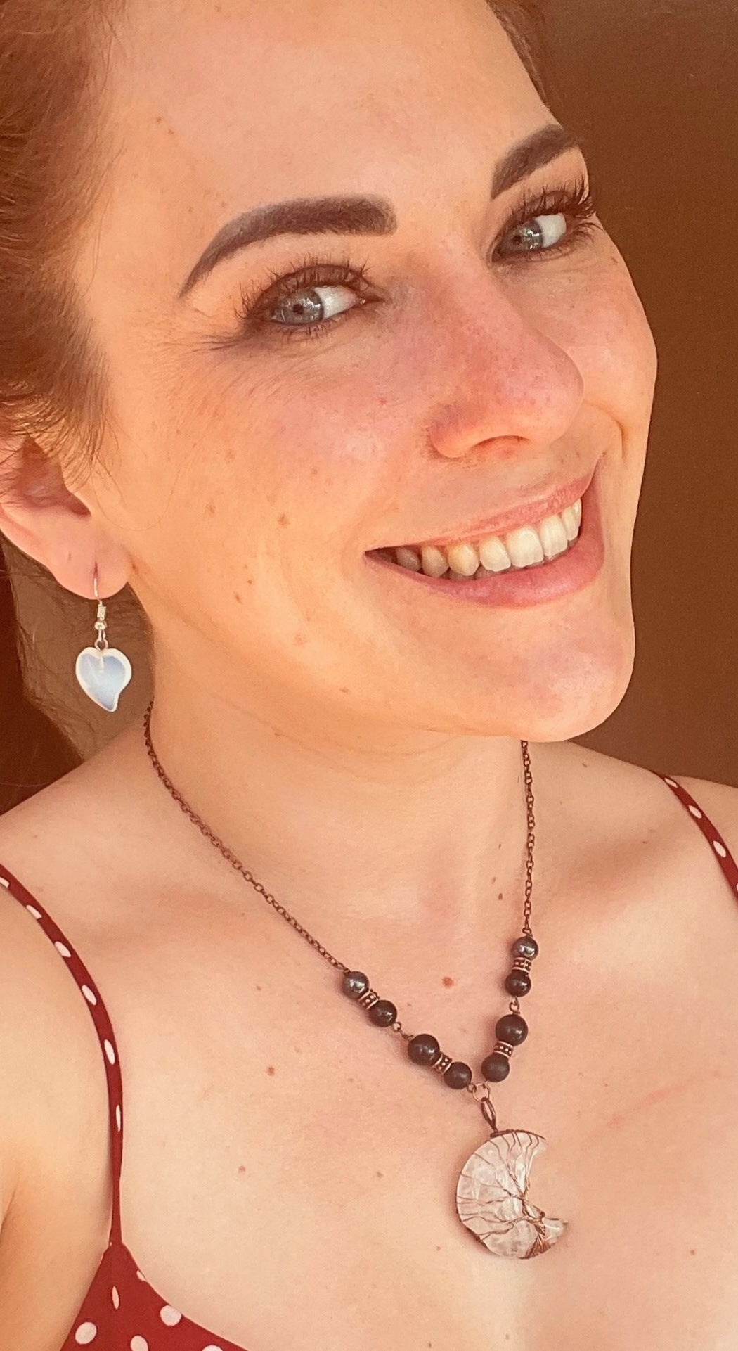 EMF 5G Shielding Necklace Crescent Moon Tigers Eye