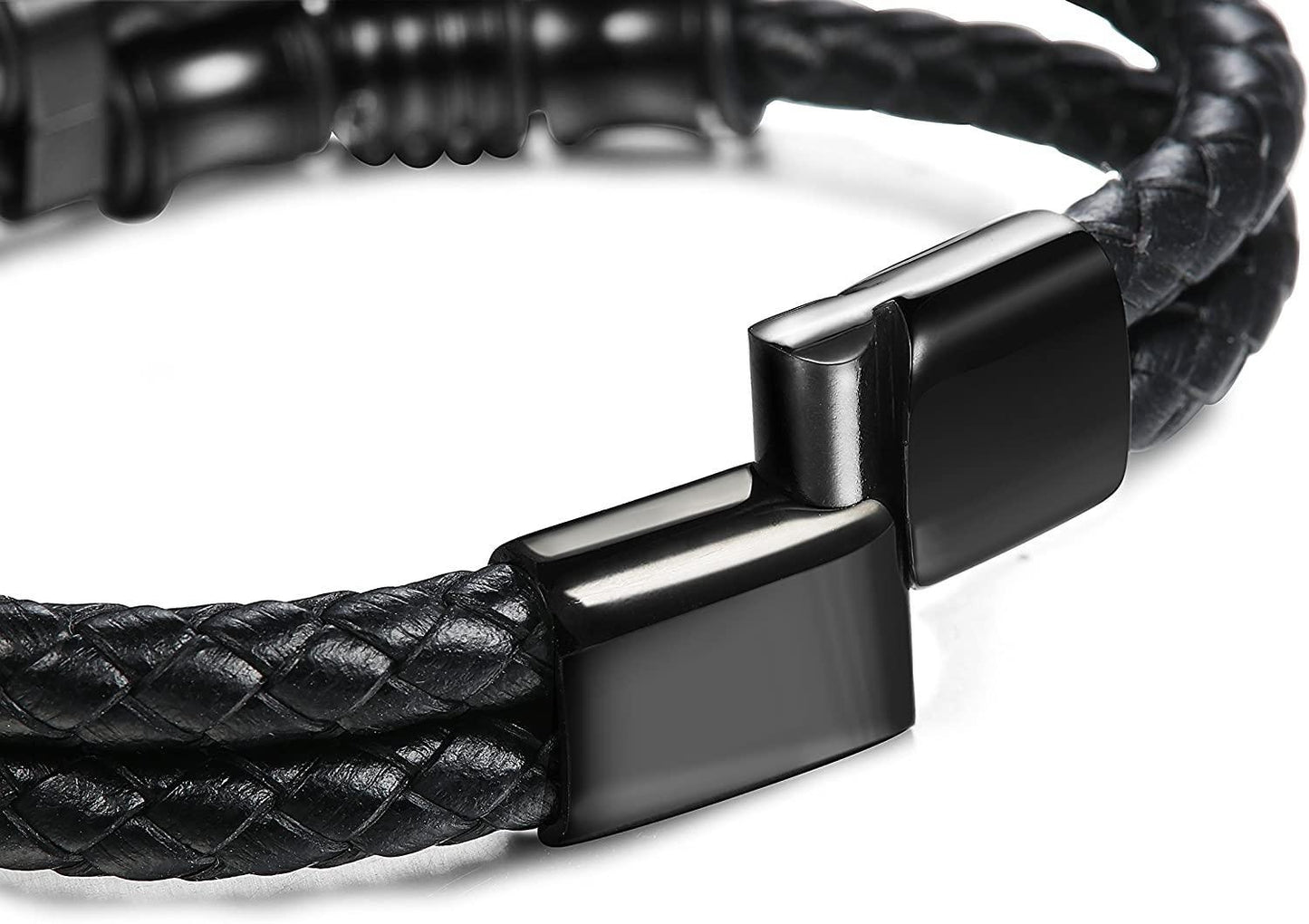 Braided Leather Bracelet Bangle Wrap Magnetic Clasp 7.5 Inch