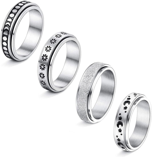 4Pcs Stainless Steel Fidget Band Ring