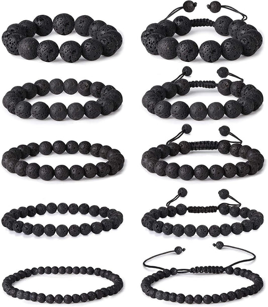 10 Piece Set Lava Bead Bracelets