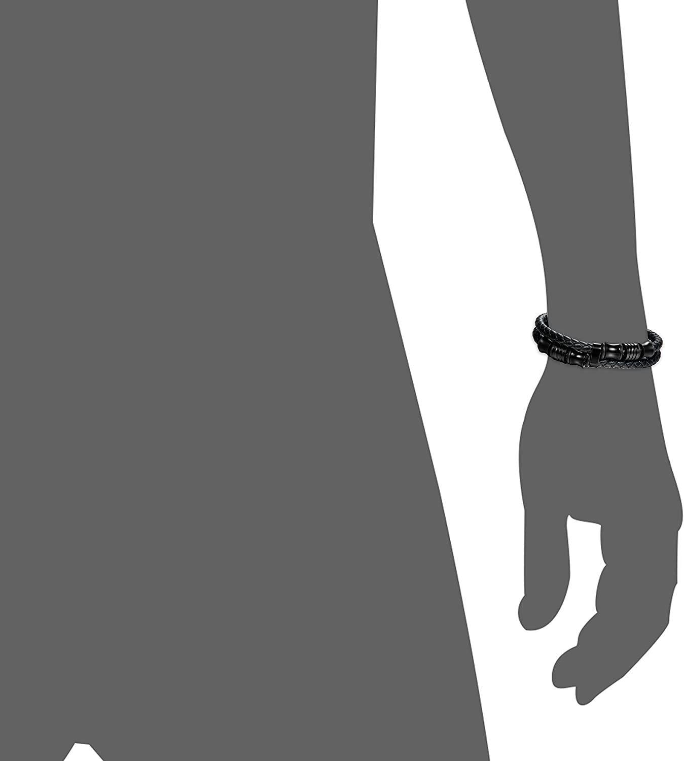 Braided Leather Bracelet Bangle Wrap Magnetic Clasp 7.5 Inch