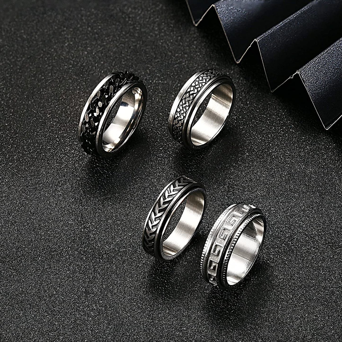4PCS Stainless Spinner Rings Size 11