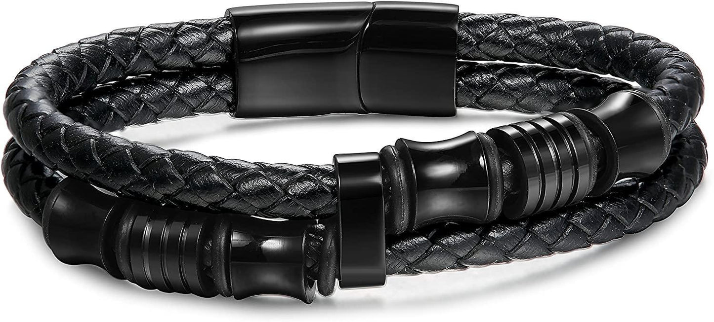 Braided Leather Bracelet Bangle Wrap Magnetic Clasp 7.5 Inch