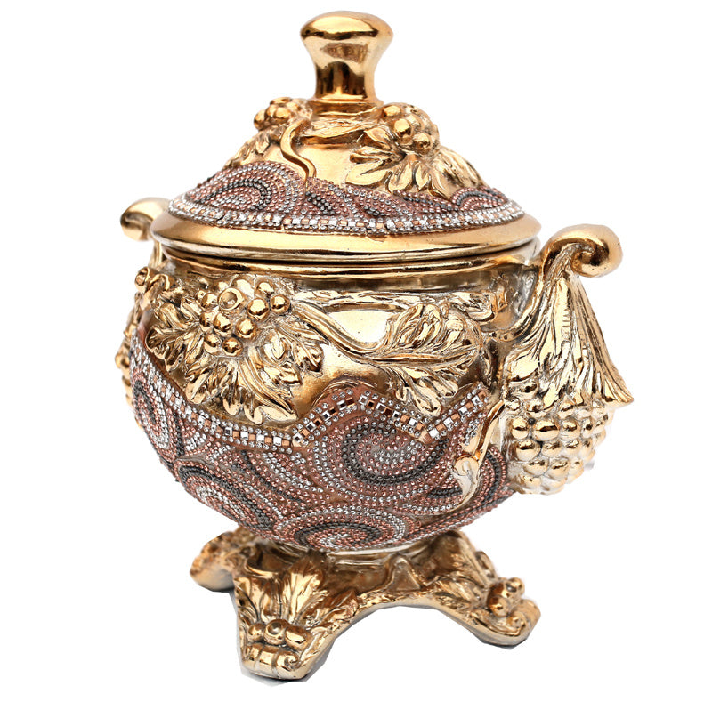Ambrose Chrome Plated Crystal Embellished Lidded Ceramic Bowl (9 In. x 7 In. x 9.5 In.)