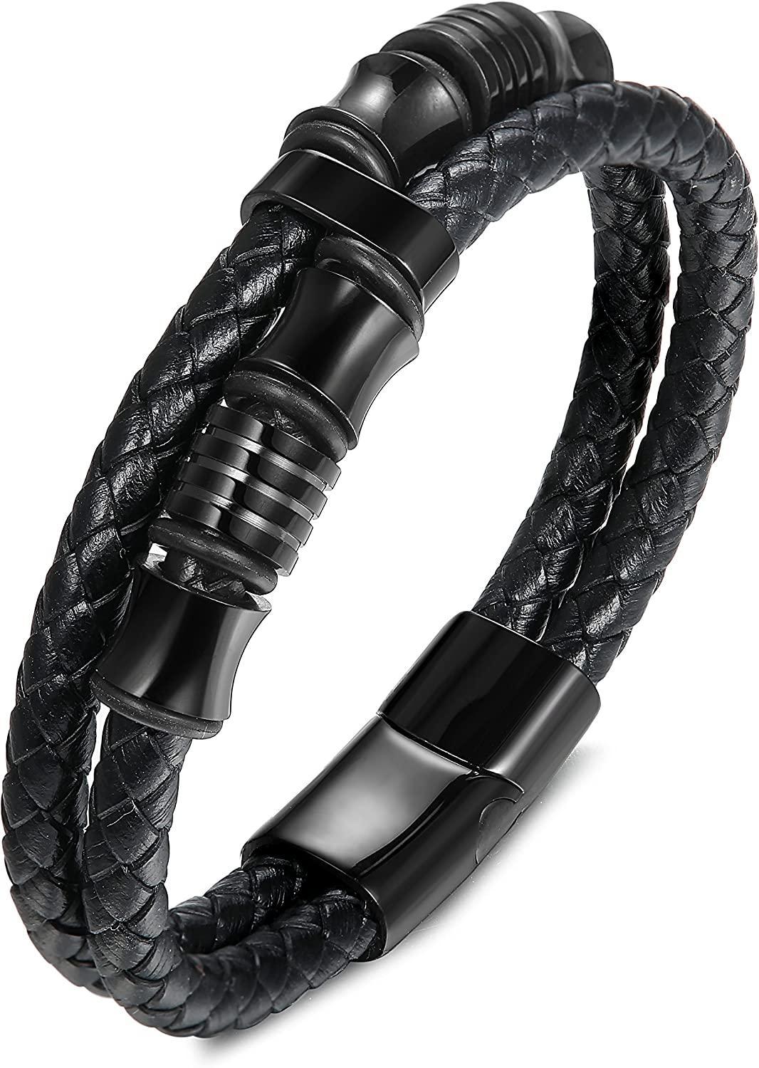 Braided Leather Bracelet Bangle Wrap Magnetic Clasp 7.5 Inch