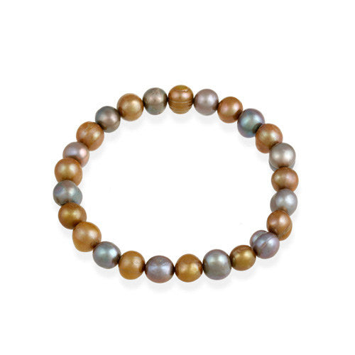 Freshwater Cultured 8x10mm Mixed Metals Multi Color Pearl Stretch Bracelet
